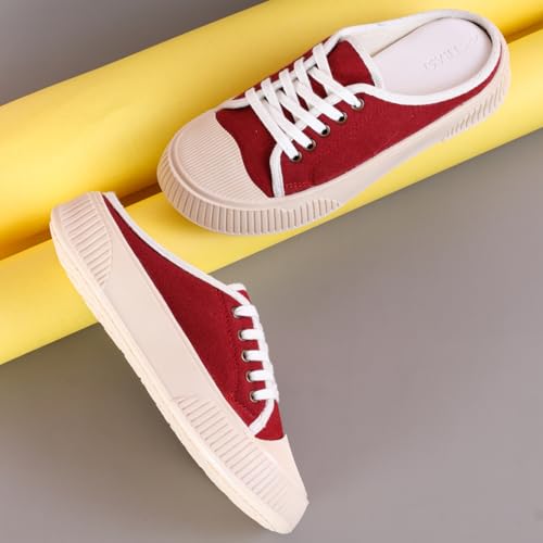 Image of TRASE Back Open Casual Sneakers for Women | Trendy Mule Slip-On Shoes with Lace-Up Front & Comfortable Cushioned Insole