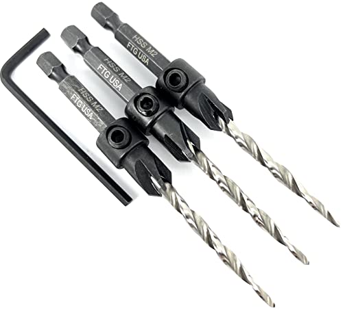 Image of FTG USA #8 (11 /64 inch) Wood Countersink Drill Bit 3-Pc Set with Hex Key