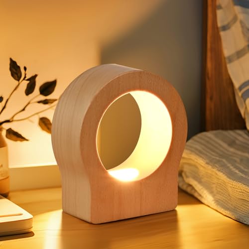 天然ブナ材アンビエントベッドサイドランプ、LED 木製テーブルランプ、寝室のベッドサイドナイトライト、調光可能な LED 照明、クリエイティブな室内装飾デスクランプ、ユニークな新築祝いのギフト