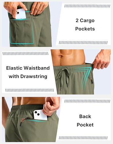 Image of Pudolla Men's Hiking Cargo Shorts with 5 Pockets Lightweight Casual Shorts