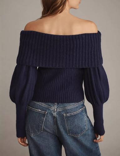 Womens Off The Shoulder Sweater Knitted Pullover Long Sleeve - Soft Top for Date Night Outfits2