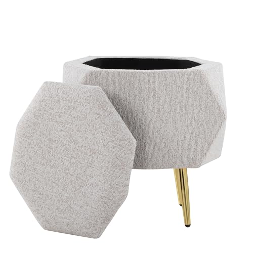 LumiSource Diamond Storage Ottoman, Gold Ottoman in Fabric, Pouf, Foot Stool (Light Grey Fabric) - Image 8