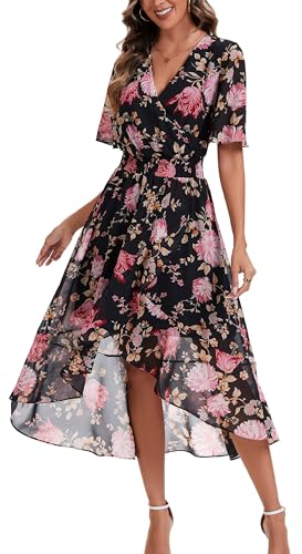 Image of Kormei Womens Short Sleeve Floral Maxi Dress High Low V-Neck Flowy Party Long Dresses