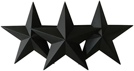 CVHOMEDECO. Country Rustic Antique Vintage Gifts Metal Barn Star Wall/Door Decor, 12 Inch, Set of 3. (Matt black)