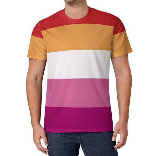Camiseta masculina casual verão bandeira orgulho lésbico manga curta gola redonda, Estilo-30-4, GG