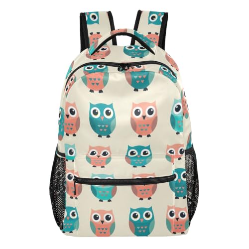 Grand sac à dos d'école enfants jolies chouettes beiges pour ado