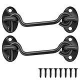 Barn Door Hook and Eye Latch Lock Privacy for gate Cabin Cabinet Fence Shutter Window Screen Bathroom shed Farm, Sliding Stainless Steel Hardware Latch Heavy Duty 4' 2 Pack (Black)