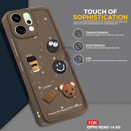 Image of AESTMO Back Case Cover for Oppo Reno 14 5G Cover | Cute Fun Cartoon 3D Ball | Coffee Silicone Case | Full Body Protection | Camera Protection Back Oppo Reno 14 5G (Brown)