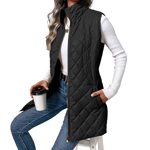 Quilted Vest For Women Mid Long Lightweight Sleeveless Padded Gilet Jacket Warm Coat 2025 Casual Outerwear With Pockets3