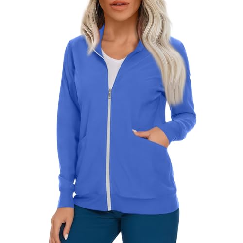Scrub Jackets for Woman Zip Up Long Sleeve Tops Print Plus Size Womens Scrubs for Women Nursing Shirts with Pockets