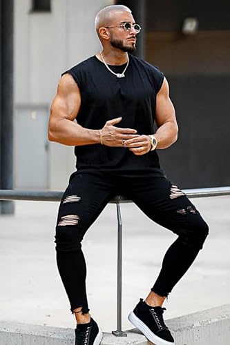 GINGTTO Mens Skinny Jeans Stretch Black Denim Jeans Men Slim Fit Ripped 34W28L2