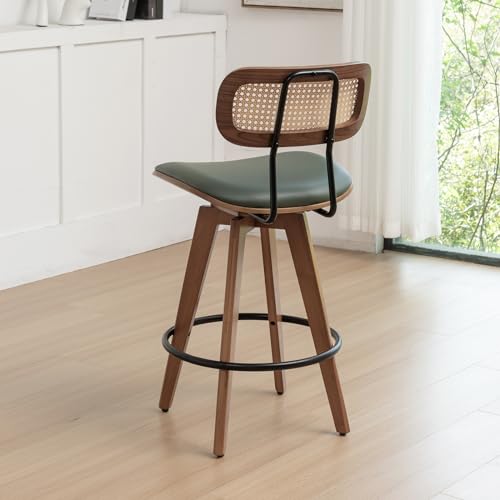 Youugior 8484B-1 26 Inch Rattan Bar Stools Set Of 2, Faux Leather Counter Height Swivel Barstools thumb #2