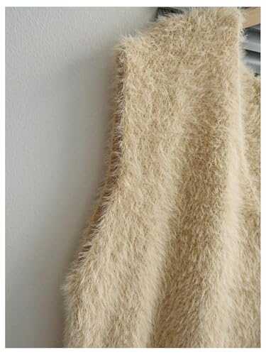 SweatyRocks Women's Faux Fur Sweater Vest Fuzzy V Neck Sleeveless Knit Vest Top4