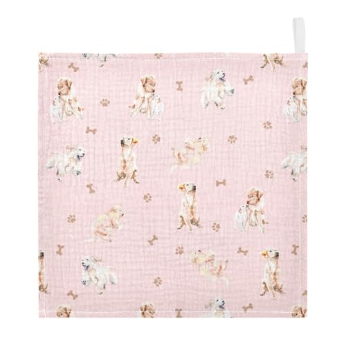 Image of vvfelixl Baby Cotton Washcloths Golden Retriever Infants Bath Towel for Unisex Face Towels for Newborn, Natural Baby Wipes Delicate Skin, 11.8 X 11.8 inch, one sizex3