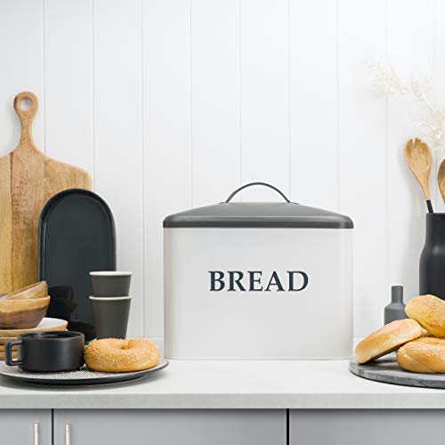 Extra Large Bread Box - Bread Boxes For Kitchen Counter Holds 2+ Loaves For All Your Bread Storage - Bread Container Counter Organizer For Farmhouse Kitchen Decor, Vintage Gray And White Kitchen Decor #TOP5