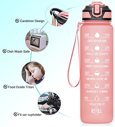 Meitagie 32Oz Leakproof Motivational Sports Water Bottle With Straw & Time Marker, Flip Top Durable Bpa Free Tritan Non-Toxic Frosted Bottle Perfect For Office, School, Gym And Workout #TOP3