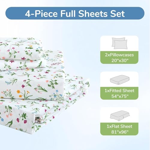 Image of MUXHOMO Full Size 4 Piece Sheet Set, Soft Breathable Bed Sheet Set for Bedroom with Deep Pocket Up to 16 inch, Wrinkle-Free & Cooling Bedding for Oeko-TEX Certified - Wildflower Green