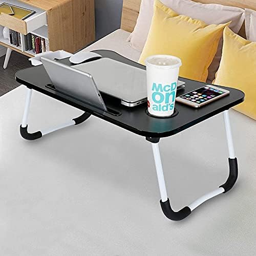 Laptop Desk with Drawer, Astoryou Portable Laptop Bed Tray Table Notebook Stand Reading Holder with Foldable Legs & Cup Slot for Eating Breakfast, Reading Book,Watching Movie on Bed/Couch/Sofa (Black)