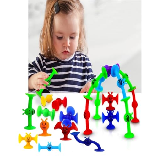 Image of 19Pcs Textured Suction Bath Toys, Hole-Free Anti-Mold Sensory Building Set | Intelligent Early Education Multi-Form Jigsaw Puzzle Soft Building Blocks