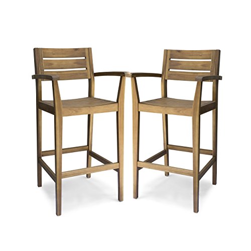 Christopher Knight Home Lera Outdoor Rustic Acacia Wood Barstool (Set