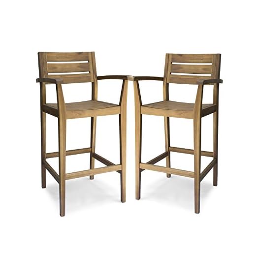 Christopher Knight Home Lera Outdoor Rustic Acacia Wood Barstool (Set of 2), Teak Finish
