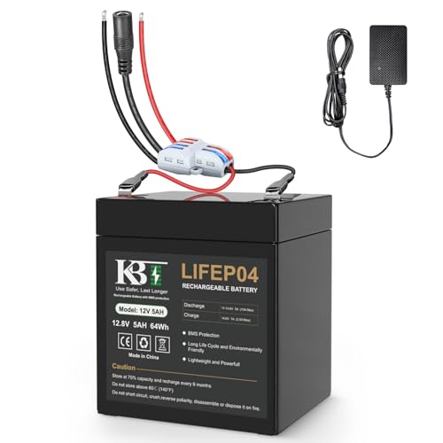 KBT 12V 5Ah Rechargeable Lithium LiFePO4 Battery Pack, Bare...