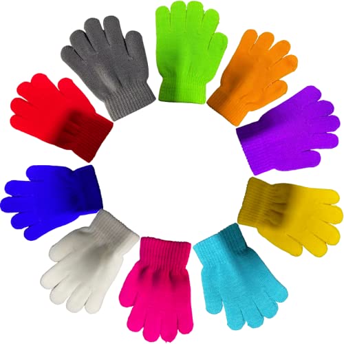 10 Pairs of Magic Glove for Kids, Soft and Warm Kid's Winter Magic Gloves Unisex Children's Thermal Gloves Knitted Full Fingers Glove for Ages 3-8 Daily Wear Winter(Multicolr)