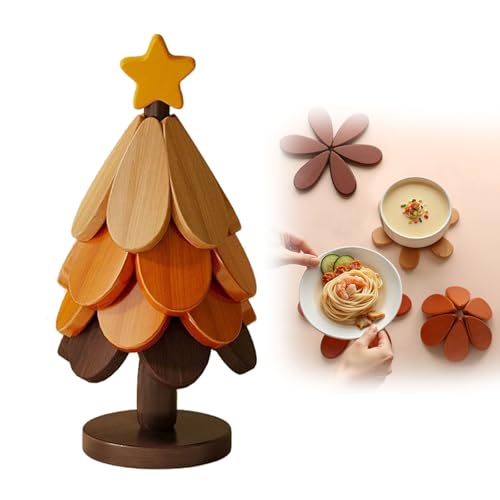 Topfuntersetzer Holz Set Weihnachtsbaum, 2026 Neu Faltbare Baum...