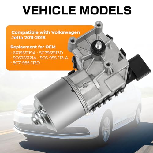 Image of Front Windshield Wiper Motor Compatible with Volkswagen Jetta 2011-2018 4 pin Replace 6R1955119A 5C7955113D 5C6955121A