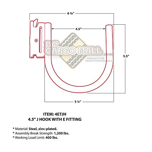 DC Cargo Mall 2 J Hooks for E Track Systems, Large Steel JHook TieDown Accessories for Cargo Tie Down Systems in Trucks, Trailers, Vans, with E-Track Spring Fitting Attachments
