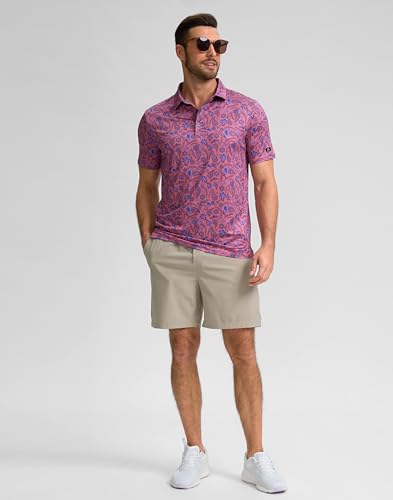 Image of Obla Mens Golf Polo Shirts Short Sleeve Dry Fit Performance Moisture Wicking Casual Print Collared Golf Shirts for Men