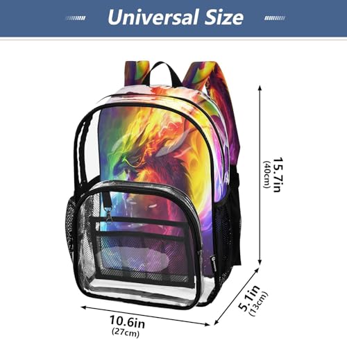 Fire Dragon Rainbow Clear Backpack Heavy Duty See Through Transparent PVC BookBag for Kids Boy Girl School Work4