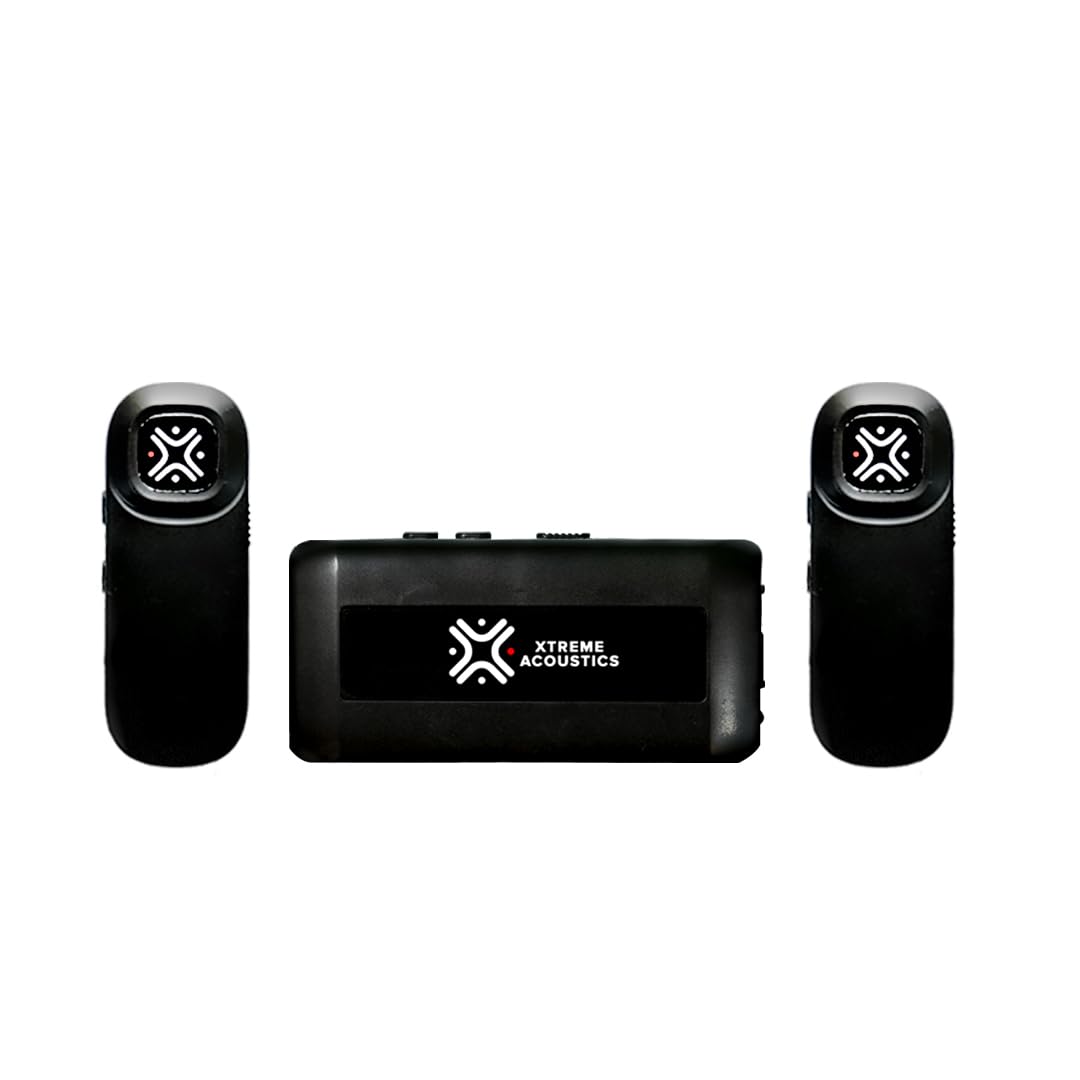 Xtreme Acoustics XAWL603 Wireless UHF Dual Channel Universal Collar Lavalier Microphone (Free Learning Course incl.) For Mobile Phone and Camera Recording, Smartphone and Camera 3.5mm Cable for Singing, Audio/Video Recording, YouTube