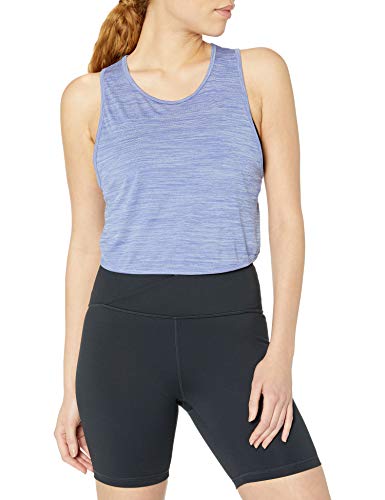 Amazon Brand - Core 10 Women's Jacquard Mesh Workout Cropped Tank, Bleached Denim