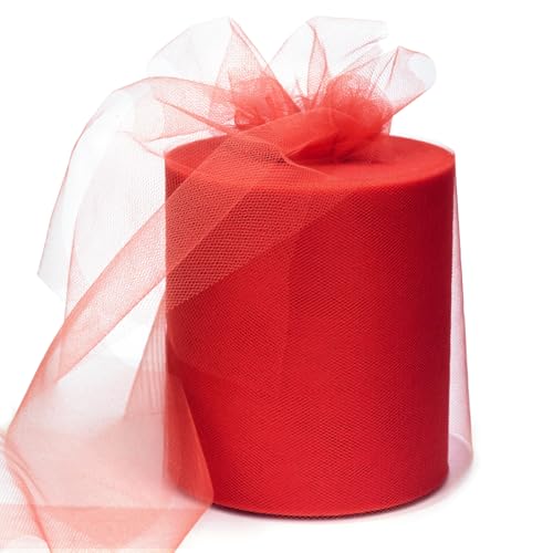 6 x 200 Yards Red Tulle Fabric Rolls Red Spool Tulle Ribbon for DIY Tutu Skirt Wedding Decoration Baby Shower Birthday Party Backdrop Gift Wrapping Bow Craft Supplies