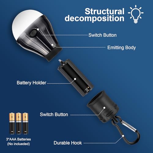 Flintronic 5 Stücke Campinglampe, LED Camping Lampe LED Camping Laterne Zeltlampe Glühbirne , Camping Licht mit Karabiner, Notlicht , Camping Lampen für Abenteuer, Angeln, Stromausfall Wasserdicht