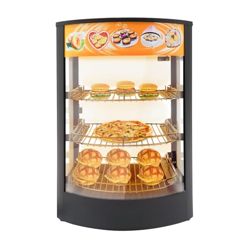 JAYGOVAN 3 Tiers Commercial Food Warmer Display, 800W Electric Countertop Food Pizza Warmer with 3 Removable Trays & Led Lighting Food Warmer Display Pretzel Warmer for Pizza, Fried Chicken