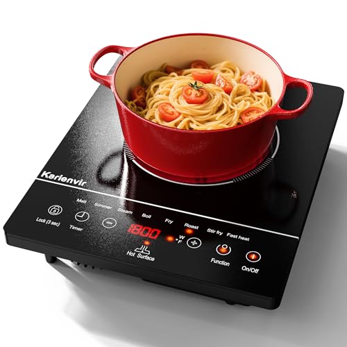 Image of Single Burner Electric Cooktop, Portable Electric Stove 110v with plug, Touch Control, Safety Lock, Timer, Kitchen Cooking Cooktop With 9 Power Levels, 1800W, Black