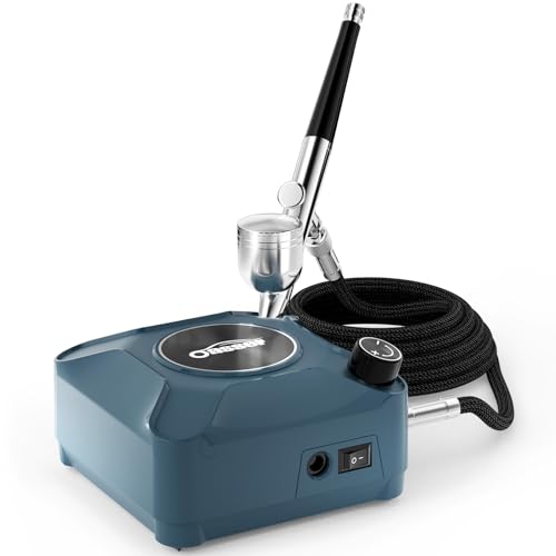 Oasser Airbrush Set 36 PSI mit Kompressor Double Action-Airbrush-Pistole und Zubehör für Modellbau Make-up Autolackierung Blau