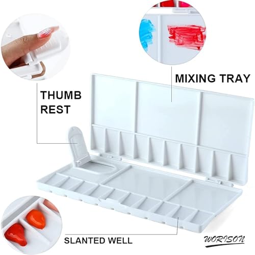 Image of Worison 25 Comparments Mini Folding Paint Palette Plastic Palette with Thumbhole for Watercolor Gouache Acrylic and Oil Paint 20 x 9 cms