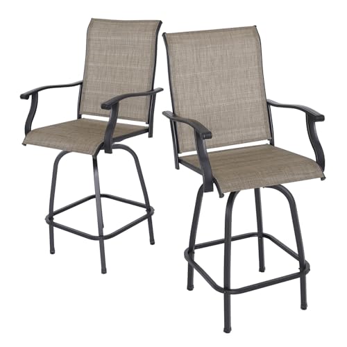 Anmutig Outdoor Swivel Bar Stools Set of 2, High Top Bistro Stools with Textilene Seating Footrest, All-Weather Bar Height Furniture for Patio Outside, Beach, Lawn, Poolside and Garden