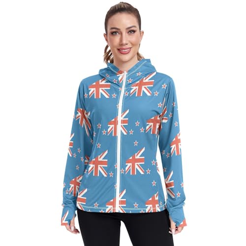 New Zealand Flag Women's UPF 50+ Sun Protection Hoodie Jacket Lightweight Long Sleeve Sun Shirt with Pocket Multicoloured
