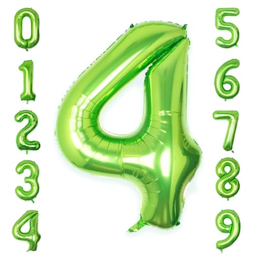 Image of 40 Inch Green Number 4 Balloon Lime Big Large Helium Number 0-9 | Giant Digital 4th Foil Mylar Party Balloon for Birthday Party Anniversary Graduation Decorations