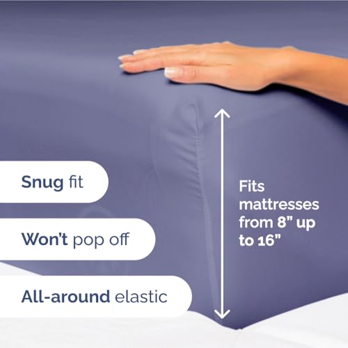 Image of Full Size 4 Piece Sheet Set - Ultra Soft & Cooling Sheets - Twilight Purple | Fits 8 Inch to 16 inch Mattress, Wrinkle Free & Fade Resistant with Deep Pockets, Breathable, Comfy Hotel Luxury Bedding