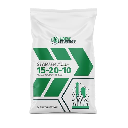 Lawn Synergy Starter Fertilizer 15-20-10 + Iron – Boost New Grass, Sod, and Overseeding – Bios with AMP-XC & All-N – Dark Green Color – (18 lbs.)