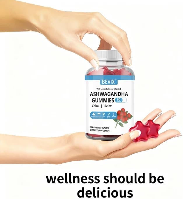 Ashwagandha Gummies with Vitamin D Non, Gluten Free Stress Relief & Immune Support Ashwagandha Supplements Alternative Model 60 Count - Image 6