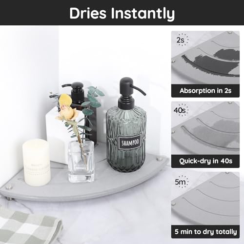 Image of Segbeauty Corner Counter Shelf, 9.85in Water Absorbing Stone Drying Mat for Kitchen Counter, Instant Drying Stone Tray Dish Sponge Holder, Fast Drying Diatomaceous Bathroom Counter Corner Organizer
