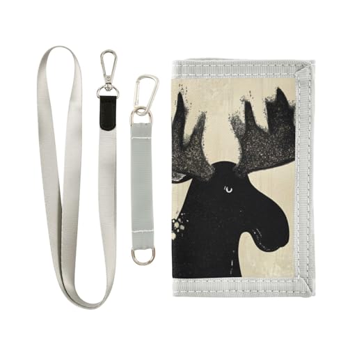 FOLIOSA Kids Wallet for Boys Girls Cartoon Moose Print Youth Wallet with Zipper Pocket Card Holders, Novelty Wallet 4.9×2.9 in