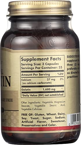 Solgar Gelatin 1680 Mg, 100 Capsules - Natural Gelatin - Supports Bone, Joint & Skin Health - Gluten Free, Dairy Free - 33 Servings #TOP6
