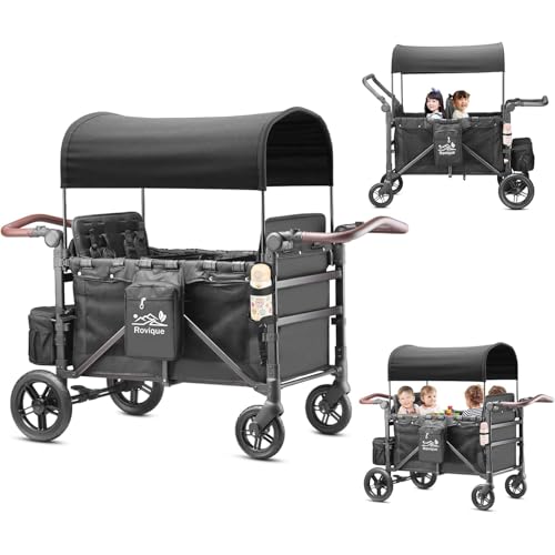 Image of Rovique Wagon Stroller 4 Seater – Includes Adjustable Canopy,Convertible Seats, Snack Tray, Parent Organizer, 5-Point Harness, Push/Pull Adjustable Handle